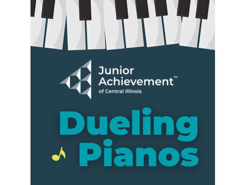 Piano keys over JA Logo & Dueling Pianos